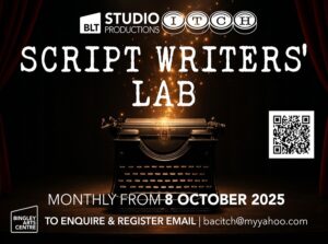 A typewriter with the caption Script Writers' Lab monthly from 8 October 2025